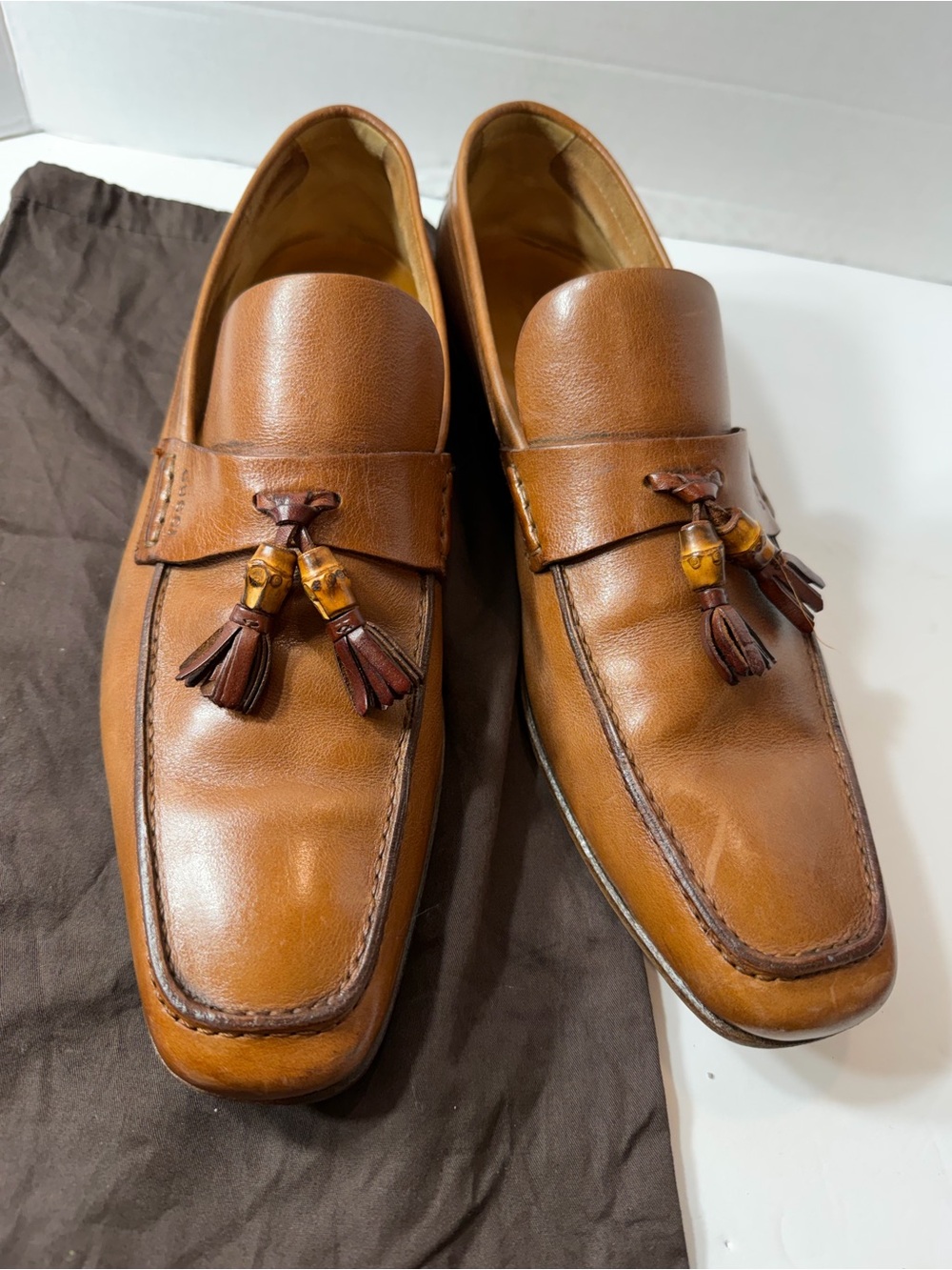 Gucci Bamboo Brown Leather Slip On Tassel Loafers size 11 men - Picture 7 of 9